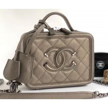 Chanel CC Filigree Grained Vanity Case Mini Bag A93342 Metallic Antique Silver