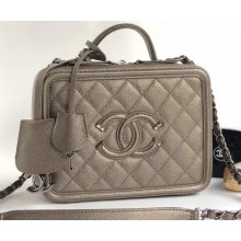 Chanel CC Filigree Grained Vanity Case Medium Bag A93343 Metallic Antique Silver