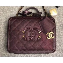 Chanel CC Filigree Grained Vanity Case Medium Bag A93343 Metallic Burgundy