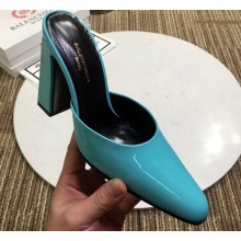 Balenciaga Heel 9cm Round Toe Calfskin Mules Turquoise 2019