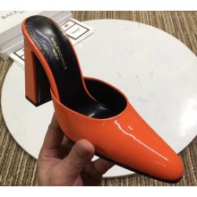 Balenciaga Heel 9cm Round Toe Calfskin Mules Orange 2019