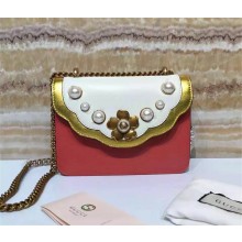 GUCCI LEATHER CHAIN SHOULDER BAG 432282 white & pink