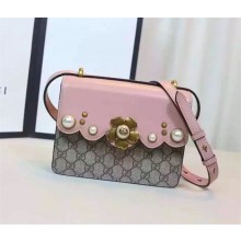 GUCCI LEATHER CHAIN SHOULDER BAG 432282 PINK & GG