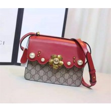 GUCCI LEATHER CHAIN SHOULDER BAG 432282 RED & GG