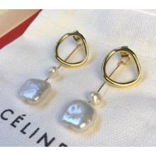 Celine Preclous Hoop and Pearl Earrings White/Gold 2018