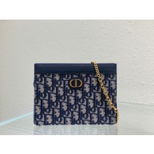 Dior Blue Oblique Jacquard Caro Zipped Pouch with Chain 2021