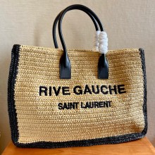 Saint Laurent rive gauche tote bag in raffia and leather beige