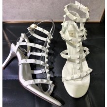 Valentino Heel 6.5cm Cage Rockstud Sandals All Over White 2019