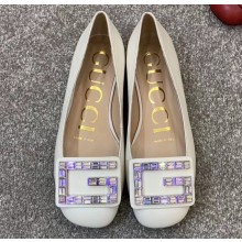 Gucci Leather Ballet Flats White With Crystal G 551434 2019