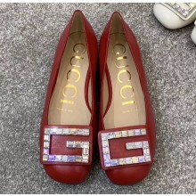 Gucci Leather Ballet Flats Red With Crystal G 551434 2019
