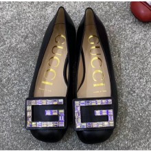 Gucci Leather Ballet Flats Black With Crystal G 551434 2019