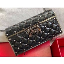 Valentino Rockstud Spike Chain Clutch Bag 0702 Crinkled Black 2019