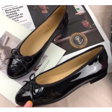 Chanel Leather Classic Bow Ballerinas Flats Patent Black