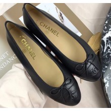 Chanel Leather Classic Bow Ballerinas Flats Black