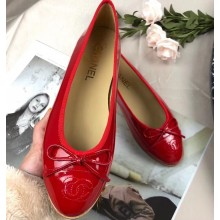 Chanel Leather Classic Bow Ballerinas Flats Patent Red