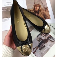 Chanel Leather Classic Bow Ballerinas Flats Bi-color Black/Gold
