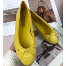 Chanel Leather Classic Bow Ballerinas Flats Yellow