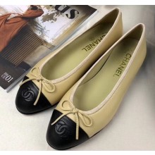 Chanel Leather Classic Bow Ballerinas Flats Bi-color Nude/Black