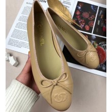 Chanel Leather Classic Bow Ballerinas Flats Nude