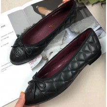 Chanel Leather Classic Bow Ballerinas Flats Quilted Black/Burgundy