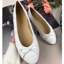 Chanel Leather Classic Bow Ballerinas Flats Quilted White