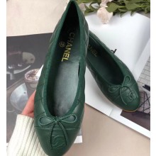 Chanel Leather Classic Bow Ballerinas Flats Quilted Green