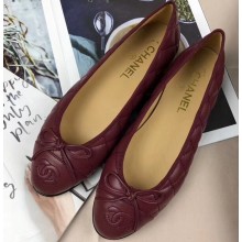 Chanel Leather Classic Bow Ballerinas Flats Quilted Burgundy