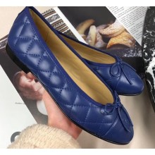 Chanel Leather Classic Bow Ballerinas Flats Quilted Blue