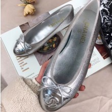 Chanel Leather Classic Bow Ballerinas Flats Silver