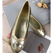 Chanel Leather Classic Bow Ballerinas Flats Gold
