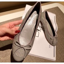 Chanel Lambskin Classic Bow Ballerinas Flats Quilting Gray