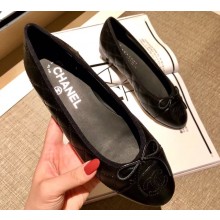 Chanel Lambskin Classic Bow Ballerinas Flats Quilting Crinkled Black