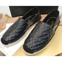 Chanel CC Logo Quilted Leather Espadrilles Black