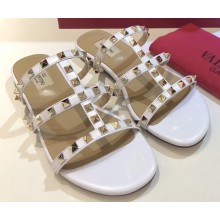 Valentino Rockstud Flat Slide Sandals White