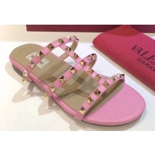 Valentino Rockstud Flat Slide Sandals Pink