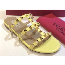 Valentino Rockstud Flat Slide Sandals Yellow