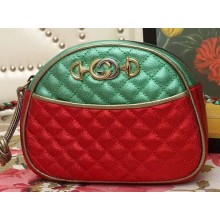 Gucci Laminated Leather Small Bag 510388 Metallic Green/Red 2019