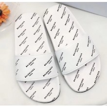 Balenciaga Slides Sandals All Over Logo White