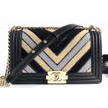Chanel Embroidered Calfskin/Lurex Boy Medium Flap Bag Black 2019