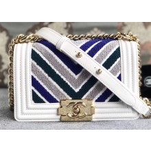Chanel Embroidered Calfskin/Lurex Boy Small Flap Bag White 2019