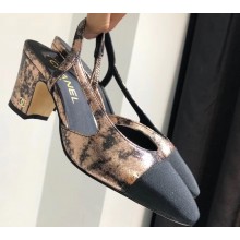 Chanel Heel 6.5cm Slingbacks G31318 Laminated Bronze/Grosgrain Black 2019