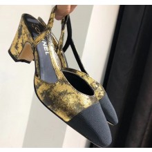 Chanel Heel 6.5cm Slingbacks G31318 Laminated Gold/Grosgrain Black 2019