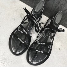Balenciaga Flat Sandals With Printed Logo Laces Black 2019