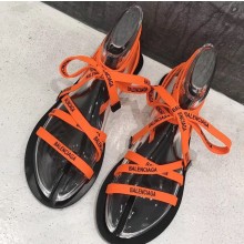 Balenciaga Flat Sandals With Printed Logo Laces Orange 2019