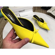 Balenciaga Kitten Heel 4cm Pointed Toe Knife Mules Bow Patent Yellow