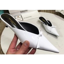 Balenciaga Kitten Heel 4cm Pointed Toe Knife Mules Bow Patent White