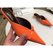 Balenciaga Kitten Heel 4cm Pointed Toe Knife Mules Bow Patent Orange