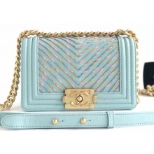 Chanel Embroidered Chevron Boy Small Flap Bag Light Blue 2019