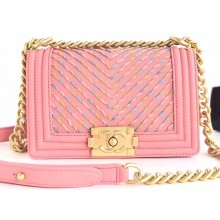Chanel Embroidered Chevron Boy Small Flap Bag Pink 2019