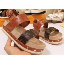 Louis Vuitton Calf Leather and Patent Monogram Canvas Timelapse Sandals Brown 2019